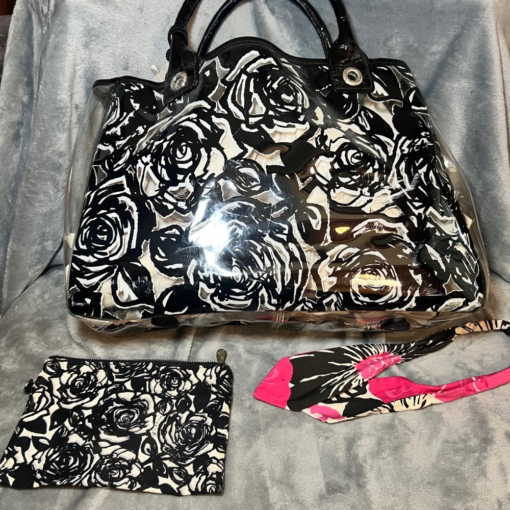 Brighton Black White Rose Floral Clear Vinyl Tote Bag Wallet Y2K Romantic